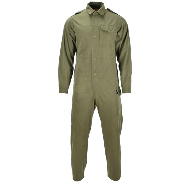 Originaler olivgrüner Mechaniker-Overall der britischen Armee mit langen Ärmeln und Knopfverschluss vorne