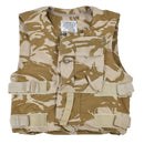 Original British military flak vest in desert DPM camouflage with multiple pockets and adjustable straps for tactical use