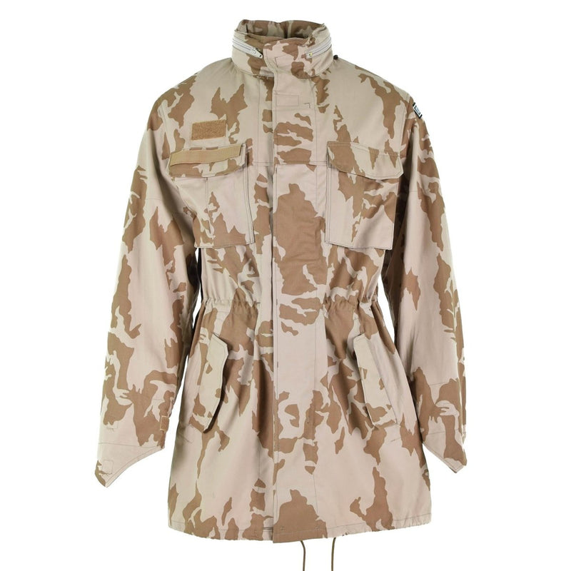 Original Czech army parka windproof jacket in desert camo with tactical design and military surplus quality.