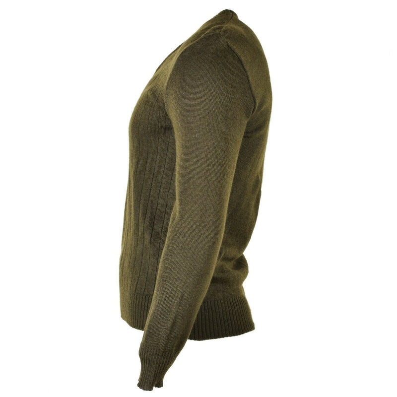 Original Czech army M85 V-neck sweater in brown wool blend, durable, warm, and breathable for year-round outdoor use