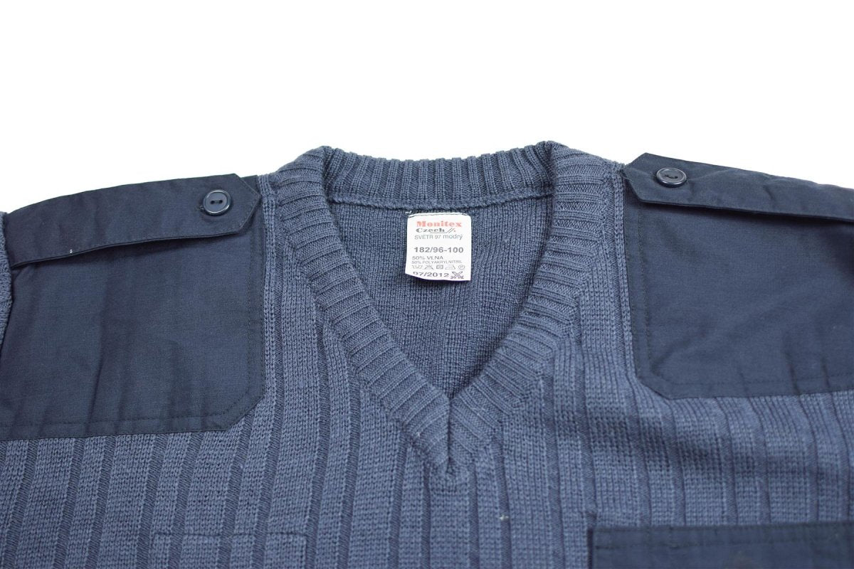 Original tschechischer Armeepullover M97 aus blauer Wolle mit V-Ausschnitt, Militärüberschuss, NEU