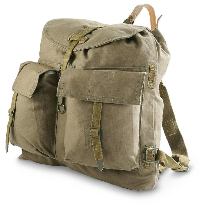 Original Czech Army vintage canvas rucksack with Y-strap suspenders, durable military-style M60 backpack new