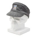 Original Danish army visor cap in gray with foldable earflaps and military crest patch on front panel