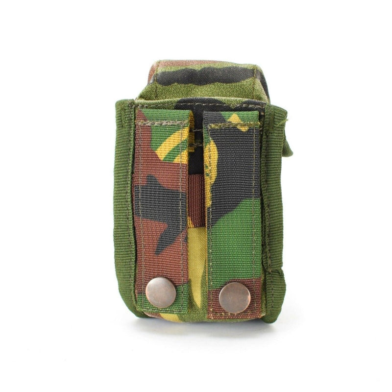 Original Dutch army grenade pouch in DPM woodland camo with MOLLE straps for tactical gear attachment.