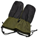Original Dutch Army olive green trigger finger mittens with leather palms and waterproof Gore-Tex material.