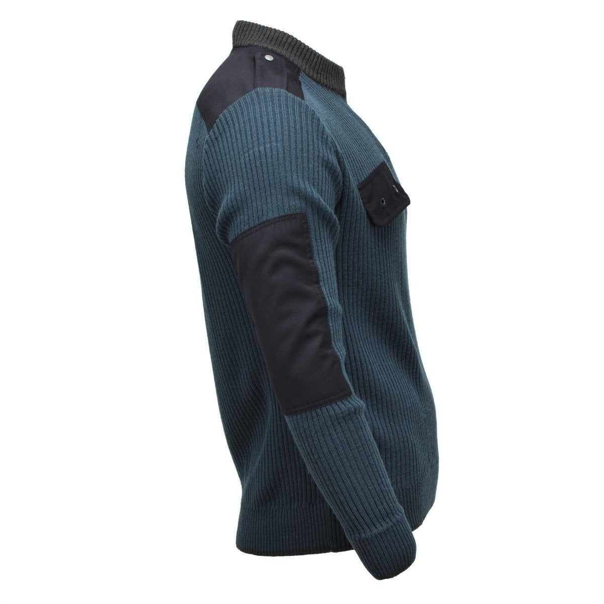 Original niederländischer Armee-Rippstrickpullover, Viertelreißverschluss, verstärkte Ellbogen, Petrolgrün