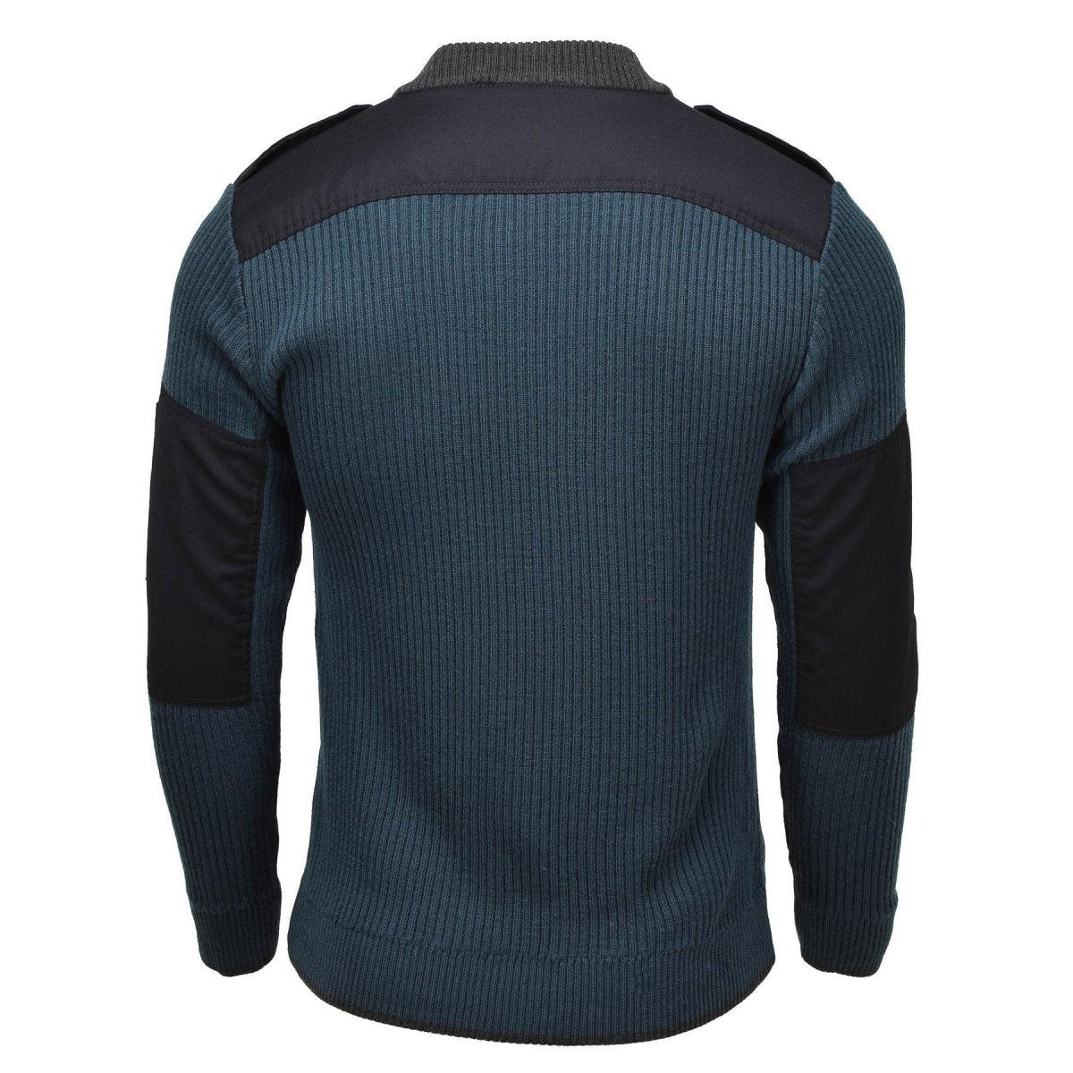 Original niederländischer Armee-Rippstrickpullover, Viertelreißverschluss, verstärkte Ellbogen, Petrolgrün