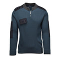 Original niederländischer Armee-Rippstrickpullover, Viertelreißverschluss, verstärkte Ellbogen, Petrolgrün