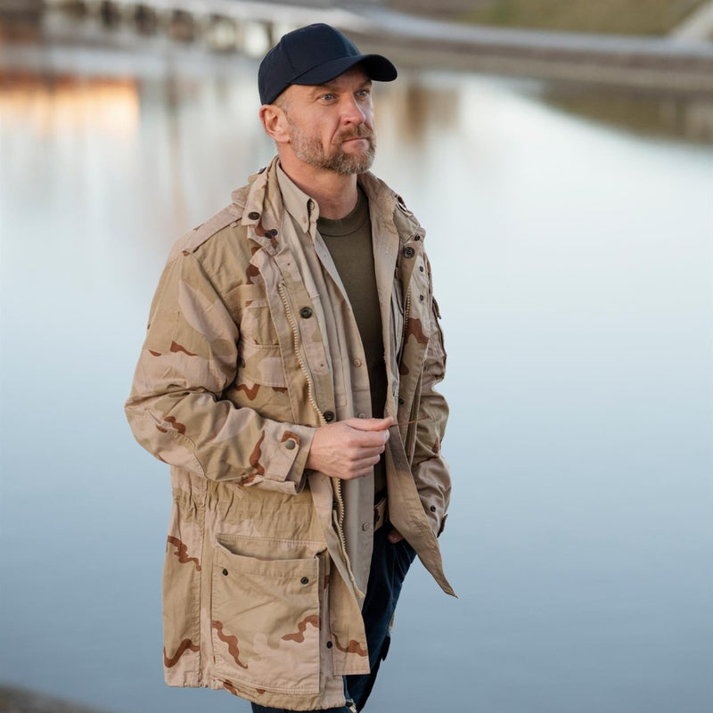 Original niederländische Militärfeldmantel Verstellbare Manschetten Saum Desert Camo