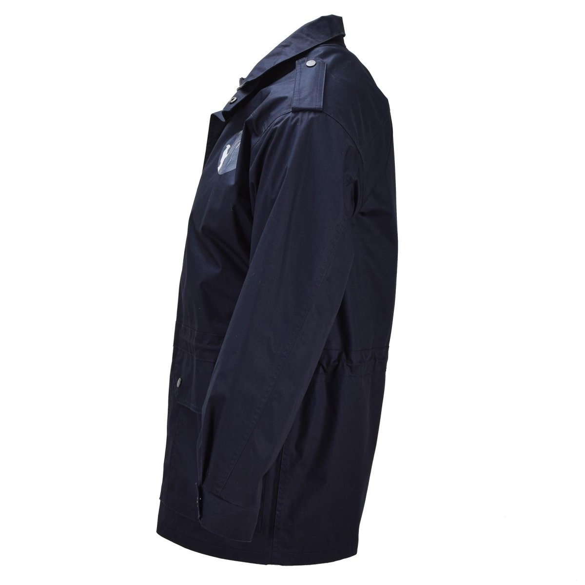 Original niederländischer Militärparka mit mehreren Taschen, hohem Halsausschnitt und Fisherman-Logo in Blau