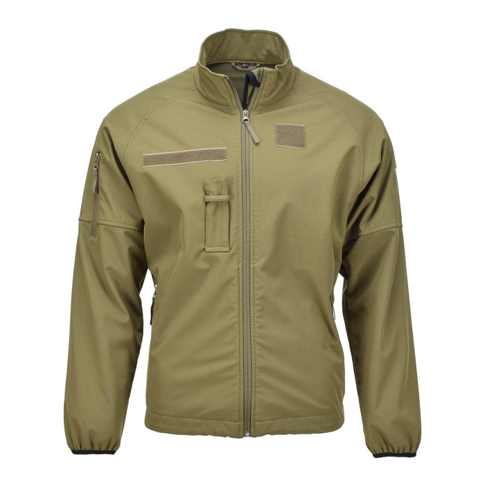 Original niederländische Militär-Softshelljacke in Oliv mit Reißverschlusstaschen und belüfteten Achseln für Atmungsaktivität und Haltbarkeit