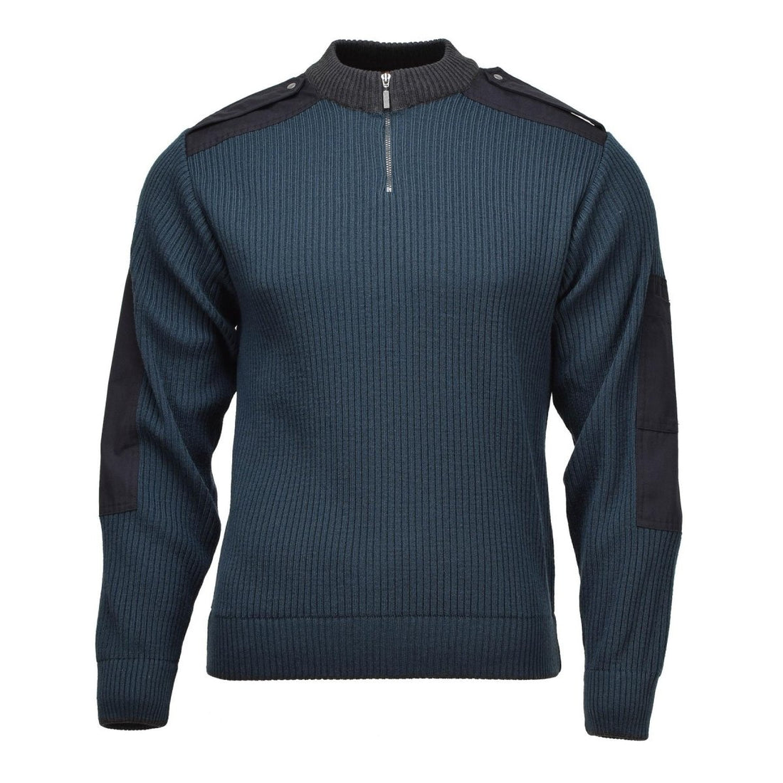Original niederländischer Militär-Troyer-Pullover, Rippstrick, Viertelreißverschluss, Petrolgrün
