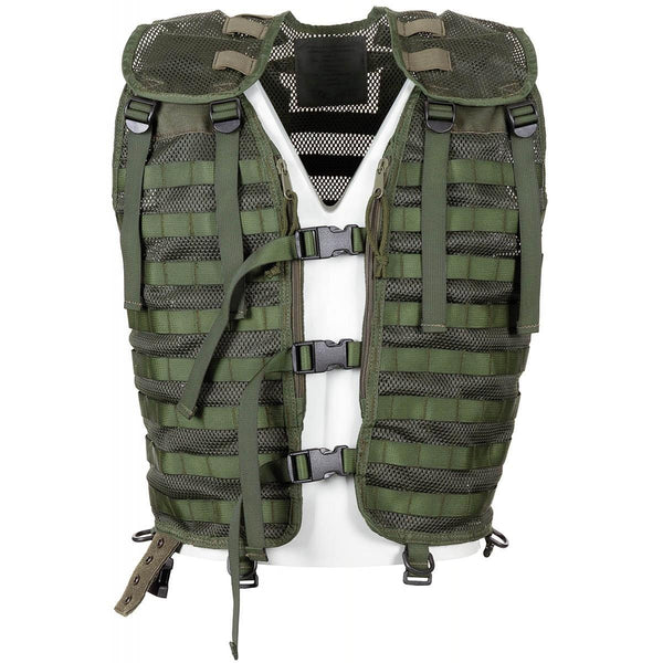 Original Dutch military green tactical combat vest with MOLLE system for modular gear attachment and durable use