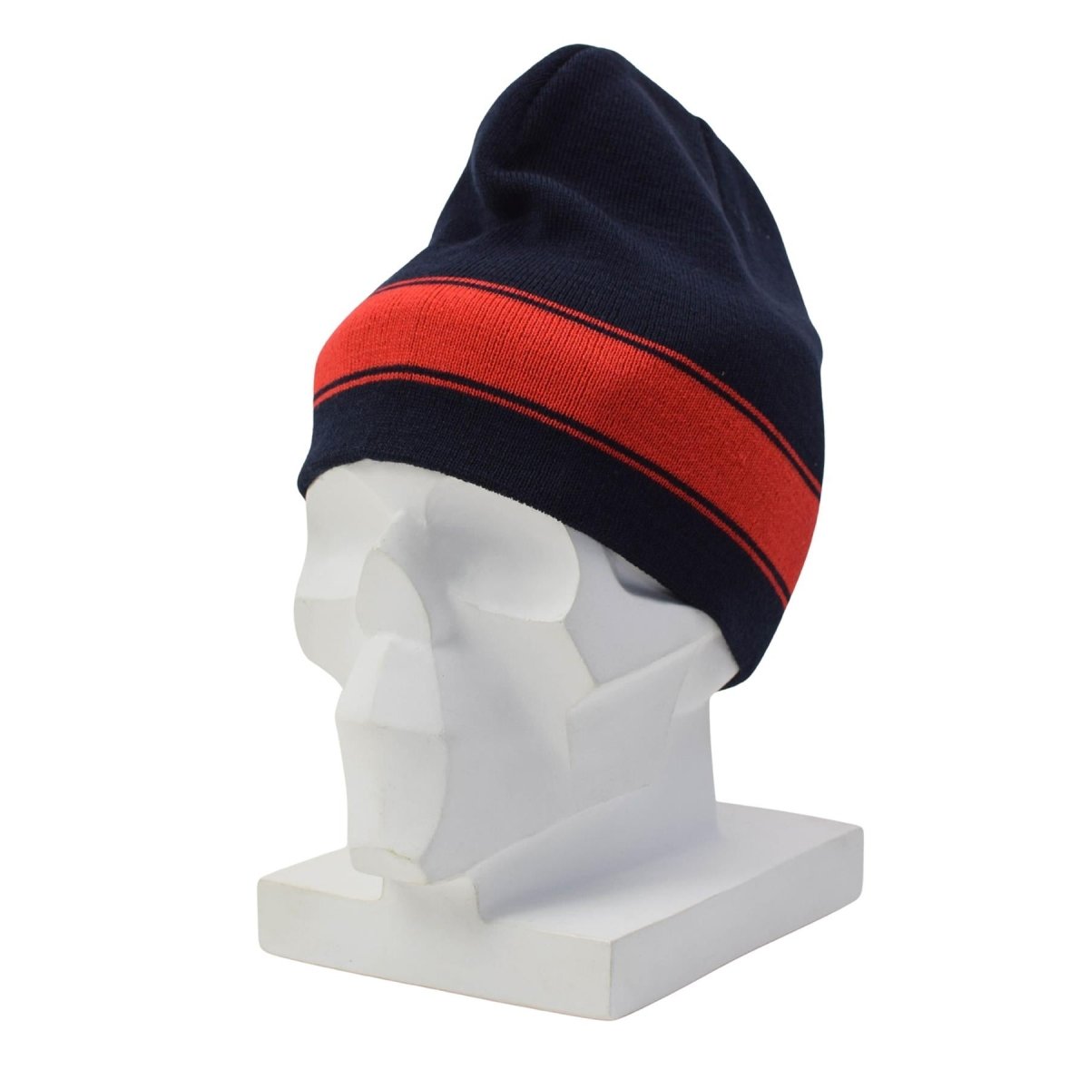 Original holländische Militär-Wintermütze aus Wolle mit dunkelblauen und roten Streifen