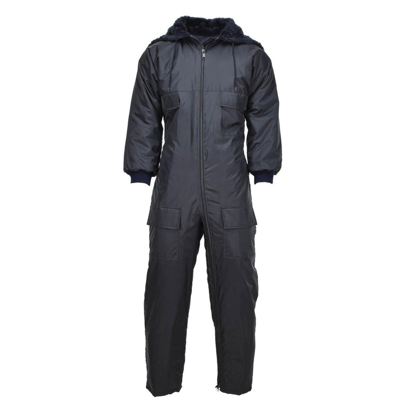 Original Dutch military cold weather hooded coverall with quilted liner and multiple pockets for outdoor durability and warmth.