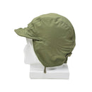 Olive green Dutch paratrooper hat with ear flaps and brim, windproof and insulated for cold weather protection