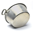 Large vintage aluminum French Army cooking pot with side handles, ideal for outdoor camping and military mess use.