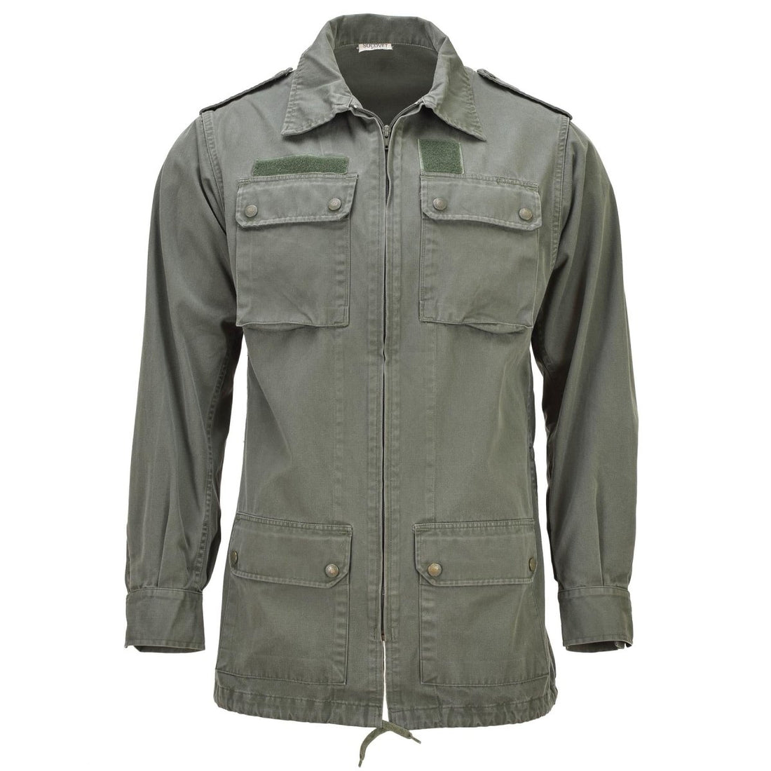Original französische Militärjacke im klassischen Stil, große Fronttaschen, einfarbig oliv