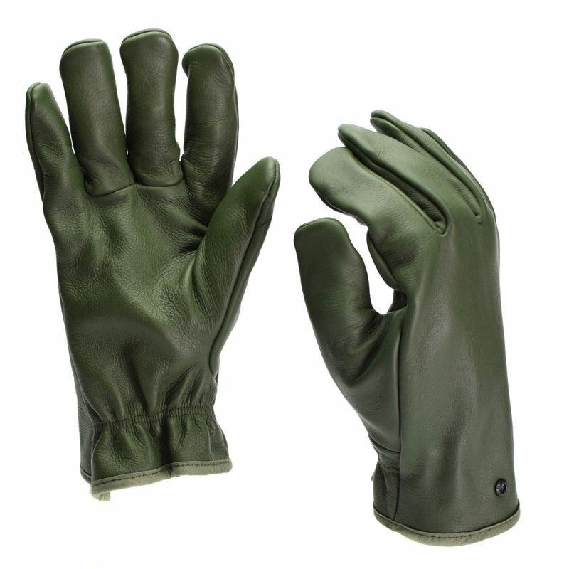Original French Military Combat Leather Gloves Olive - GoMilitar