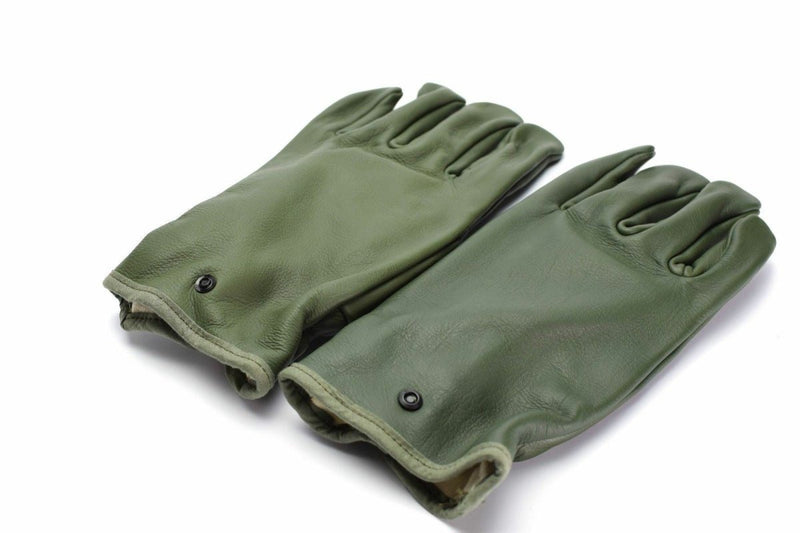 Original French Military Combat Leather Gloves Olive - GoMilitar