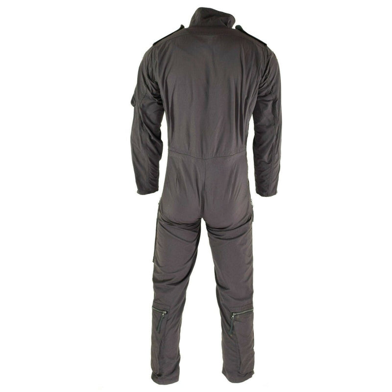 Back view of original German army cotton pilot coverall with shoulder epaulets and zippered leg pockets