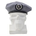 Original deutsche Feuerwehr-Baskenmütze, besticktes Stoffabzeichen, Grau