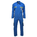 Original German Military Bundeswehr blue acid-resistant coverall with cargo pockets and two-way zipper, durable polyester cotton blend