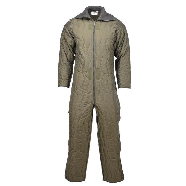 Original German Military quilted olive coverall liner jumpsuit designed for thermal insulation in cold weather conditions