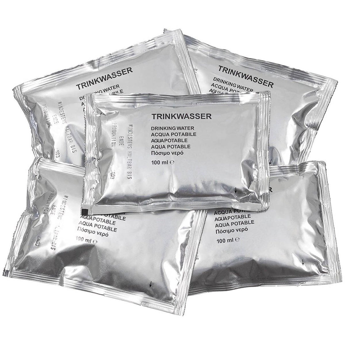 Original Bundeswehr-Notfall-Trinkwasser, 5 x 100 ml, lange haltbar