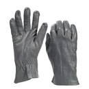 Pair of gray original German Army leather tactical gloves with a durable, vintage military surplus design.