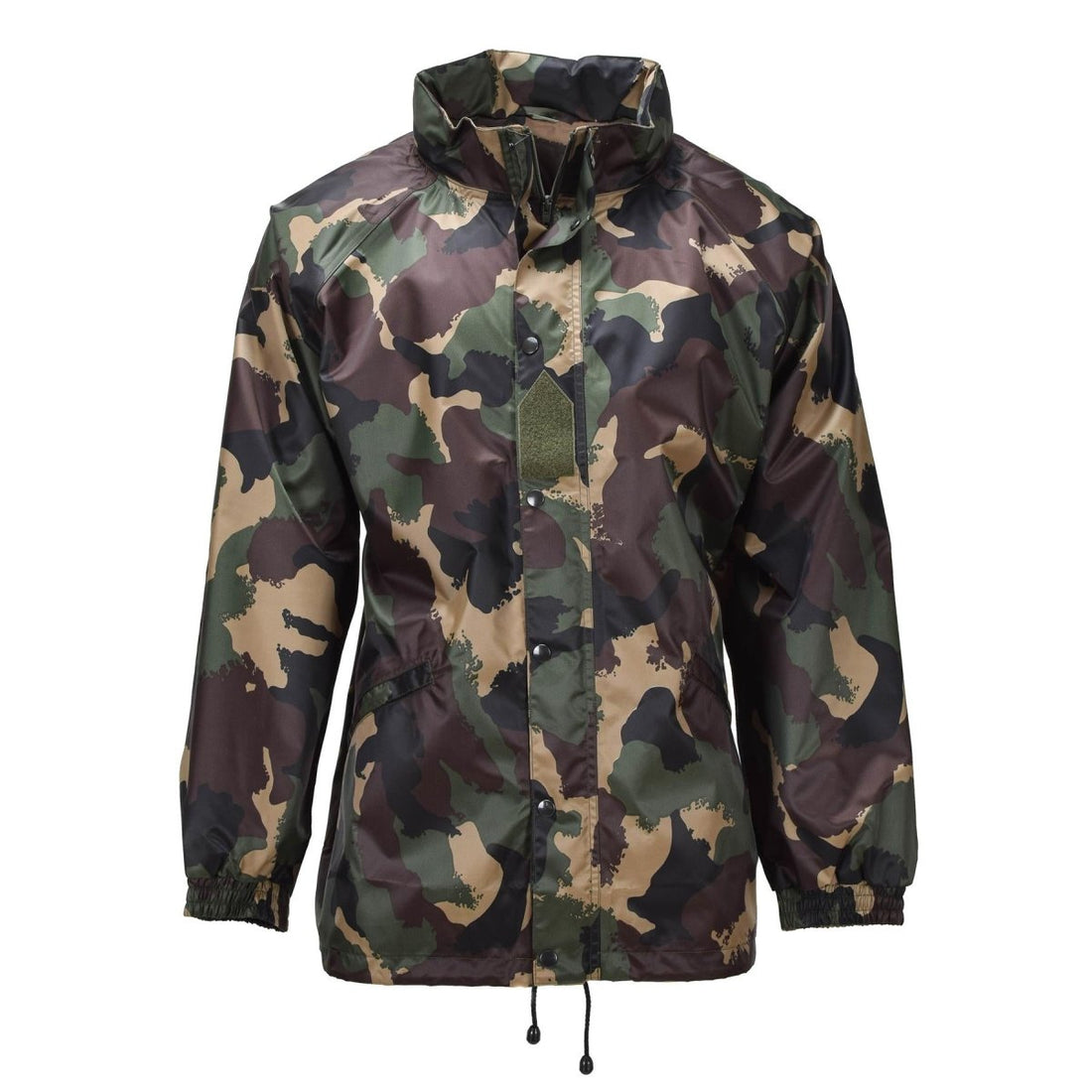 Original ungarische militärische wasserdichte Jacke mit aufrollbarer Kapuze, Knopfleiste, M93-Camouflage