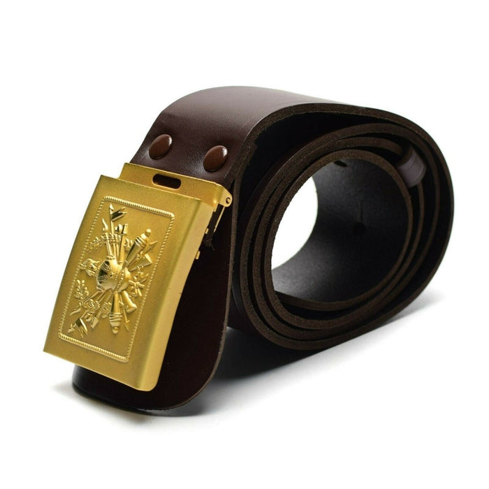 Original Italian Army Parade Belt Leather Gold Buckle Ceremonial Brown - GoMilitar