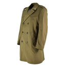 Vintage original Italian army khaki blue double-breasted trenchcoat raincoat with military design and waterproof material