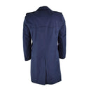Back view of original vintage Italian military double-breasted trenchcoat in khaki blue waterproof material