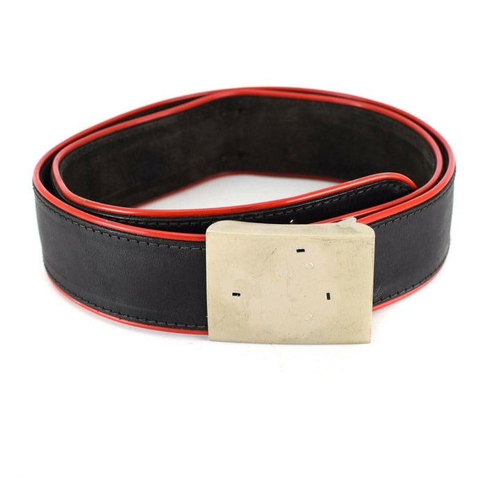 Original Italian Military Leather Parade Belt Metal Buckle Black Red Trim - GoMilitar