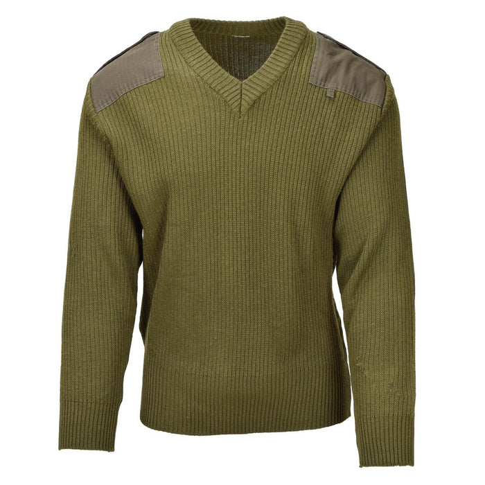 Original italienischer Militärpullover aus olivgrüner Wolle, Bodywarmer-Pullover mit V-Ausschnitt – GoMilitar