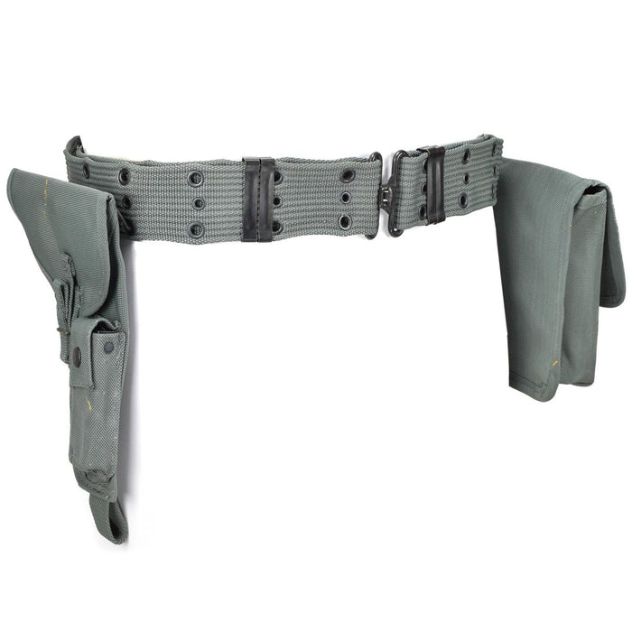 Originales italienisches Pistolengürtelholster der Polizei mit Munitionstasche und robustem, verstellbarem Taillensystem im grauen Stoffdesign