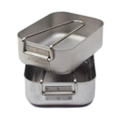 Stainless steel original military mess tins set, two-piece compact camping and outdoor tableware for rugged use.