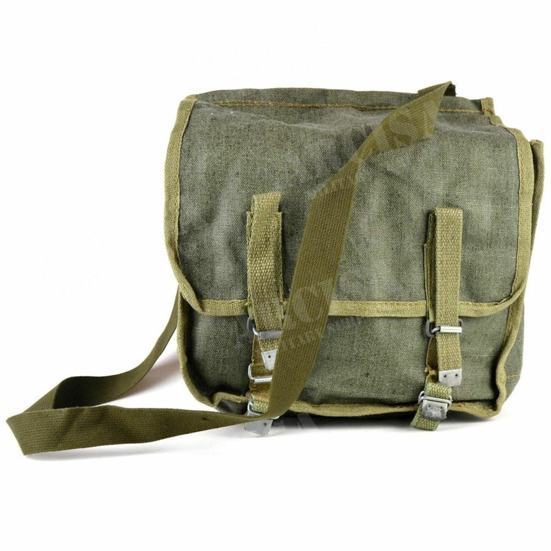 Original Polish army canvas shoulder bag in olive green, durable with adjustable strap for bushcraft and everyday use.