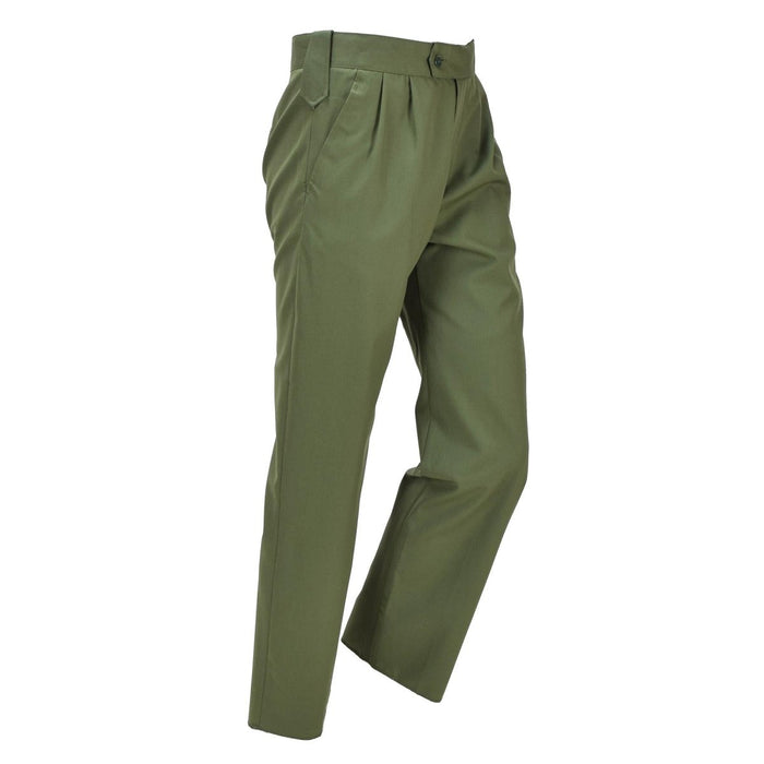 Original polnische Militäranzughose, robuste Feldhose, Army OD Green, gezeigt in einem sauberen, quadratischen Studioaufnahmewinkel