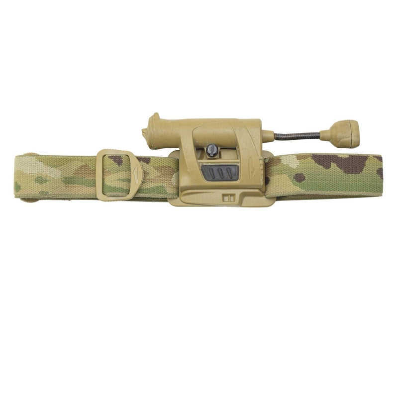 Camouflage belt with a tactical device on a white background