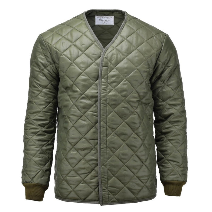 Original olivgrüne gesteppte Militärparka-Innenjacke der schwedischen Armee für zusätzliche Isolierung und Wärme im Winter
