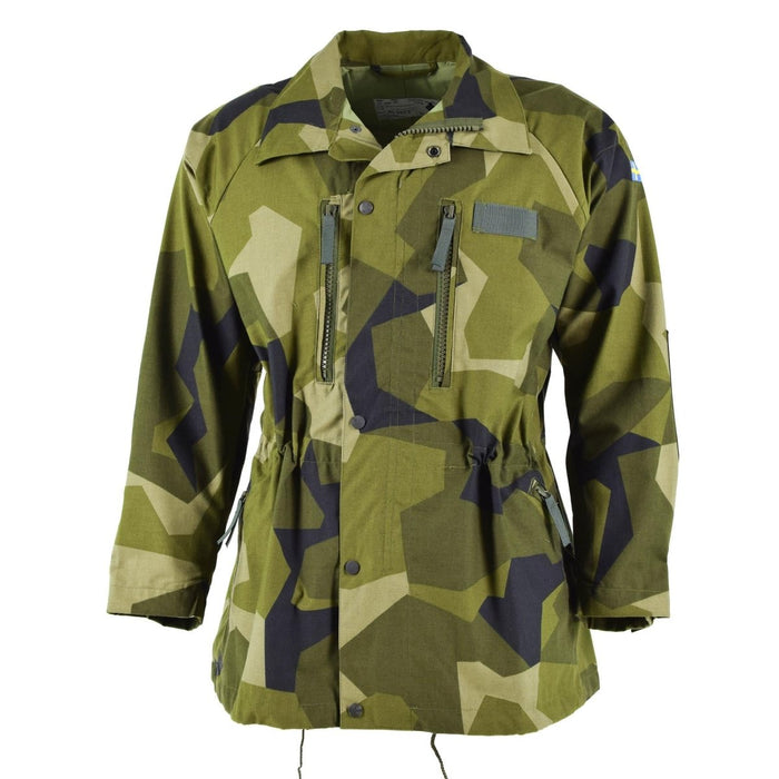Original schwedische Armee-M90-Splitter-Camouflage-Militärjacke mit mehreren Taschen, verstellbarer Taille und Bündchen für den Einsatz im Freien