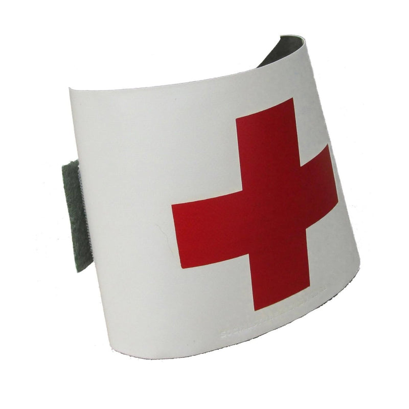 White visor with a red cross on a white background