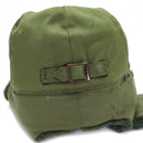 Green Swedish military M59 winter combat field cap with adjustable strap and fur lining for cold weather protection