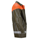 Original Swiss Army waterproof rain jacket in olive green with orange accents, reflective tape, and adjustable waist.