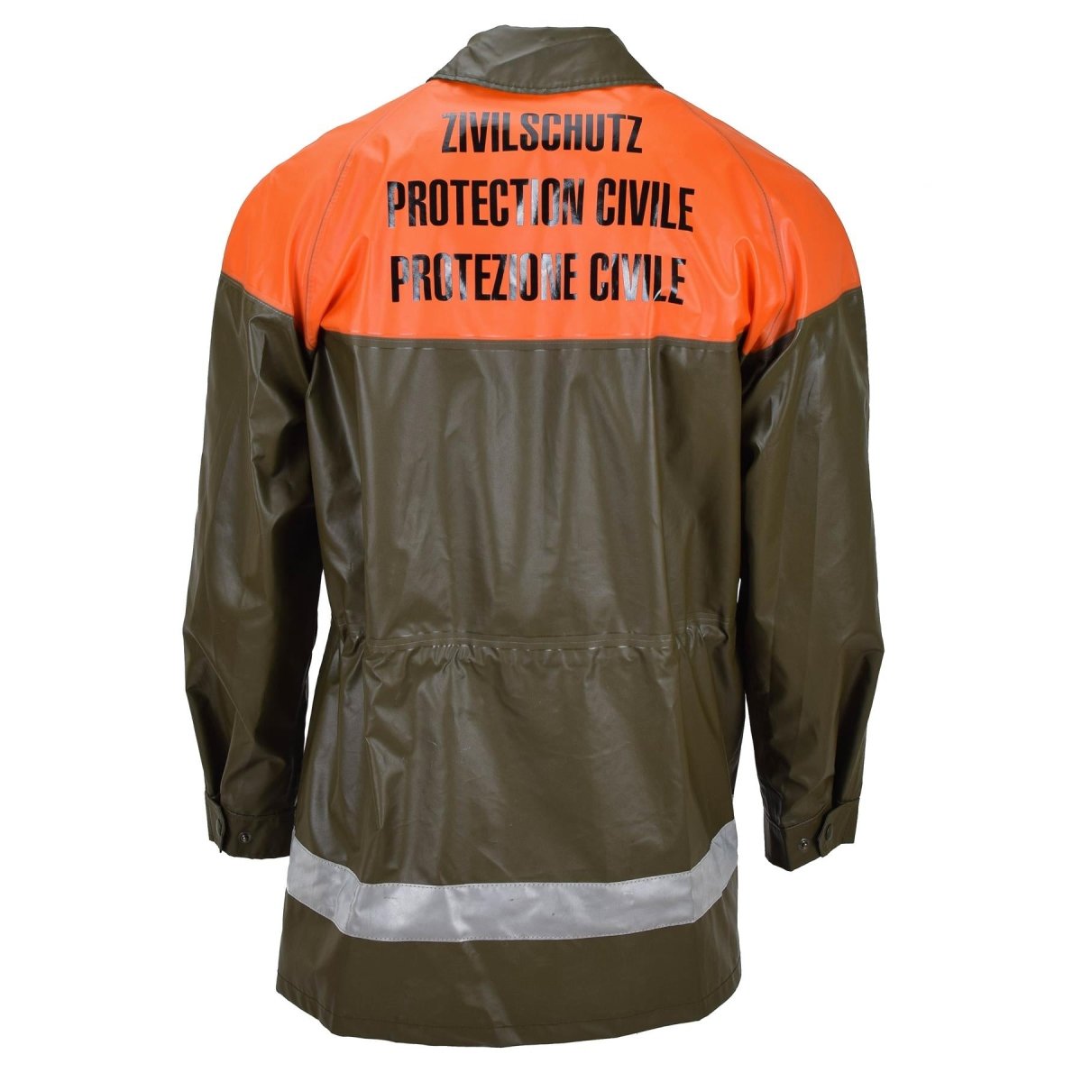 Original Schweizer Bevölkerungsschutz wasserdichte Regenjacke Langmantel Oliv
