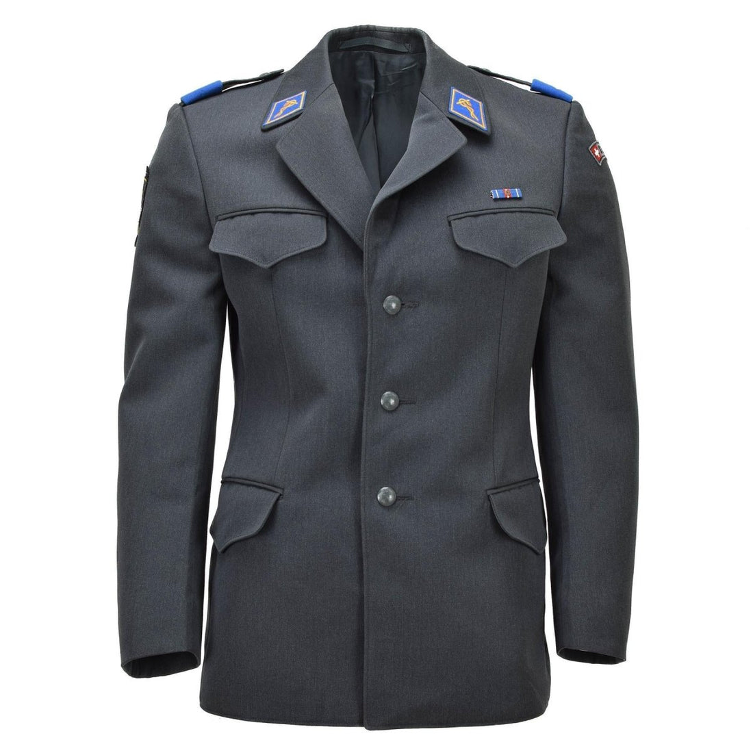 Original Schweizer Militär-Formelle Jacke im Vintage-Stil mit 4 Taschen, Dunkelgrau