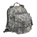Digital camo tactical backpack with multiple compartments, adjustable straps, and durable nylon water-resistant construction.