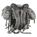 Back view of original U.S. military tactical 80L travel backpack in digital camo with padded straps and frame support